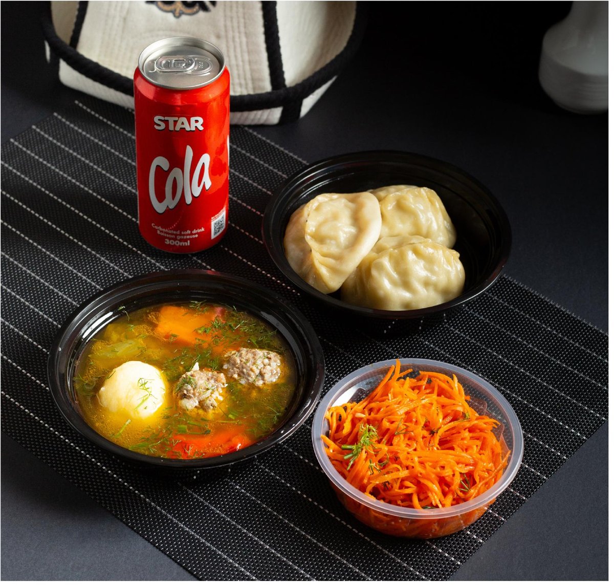 Half Meat Balls Soup, 3 pcs Chicken Manti & Carrot Salad — Wednesday combo meal