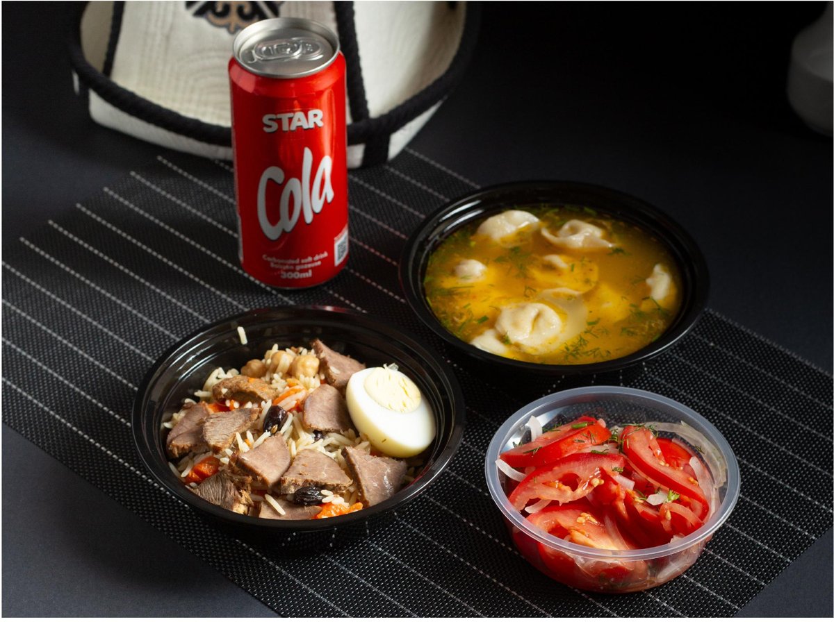 Half Pelmeni Soup, Pilaf & Shakarap Salad — Saturday combo meal