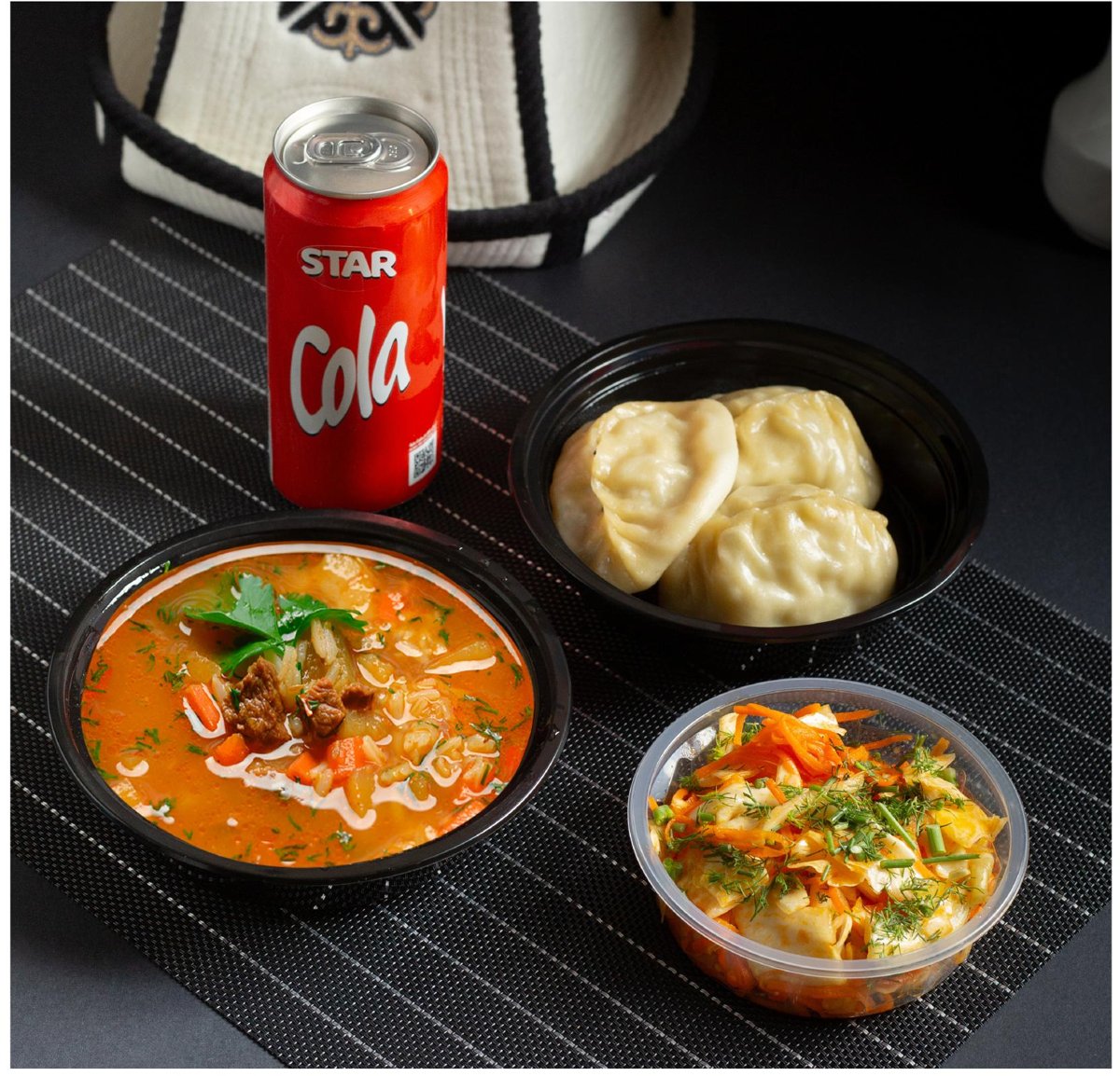 Half Mastava Soup, 3 pcs Chicken Manti & Fresh Cabbage and Carrot Salad — Sunday combo meal