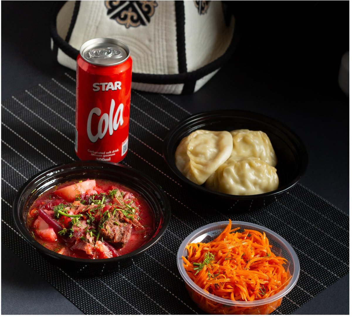 Half Borscht Soup, 3 pcs Chicken Manti & Carrot Salad — Tuesday combo meal